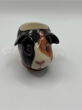 Hand Painted Guinea Pig egg Cup pot  Black Brown home Decor by Quail Ceramic 3”